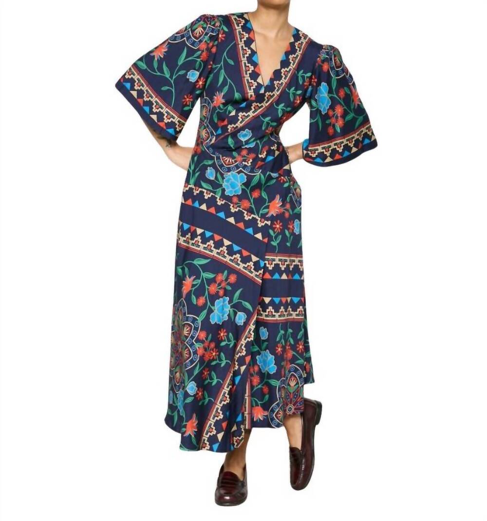 NEW HOPE FOR FLOWERS surplice maxi dress in indigo floral scarf f26